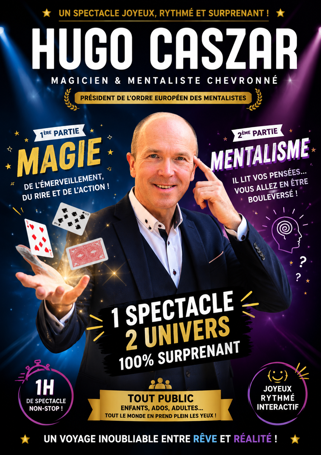Affiche Hugo Caszar - spectacle Magie et Mentalisme